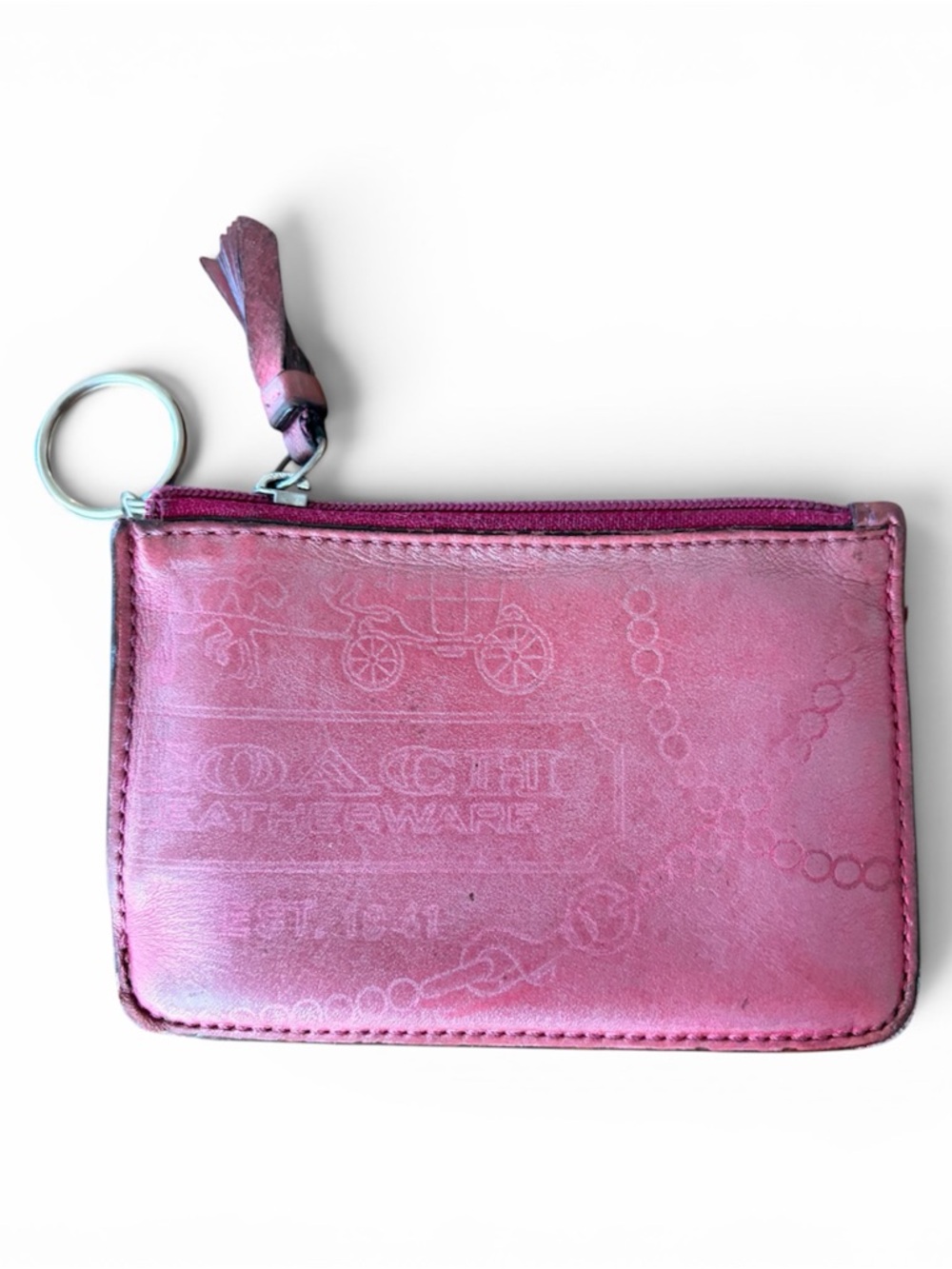 Y2K Coach Hangtag Legacy Print Embossed Pink Shiny Leather Keychain Card Holder